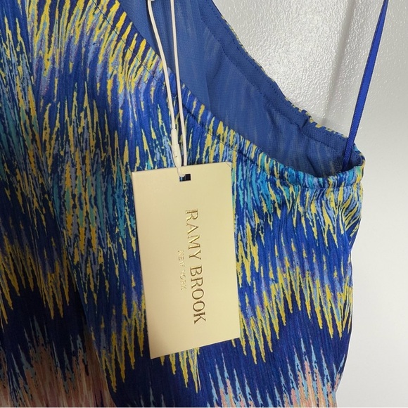 Ramy Brook Giana Handkerchief Hem Midi Dress in Spring Navy Chevron Print XS NWT - Picture 10 of 13